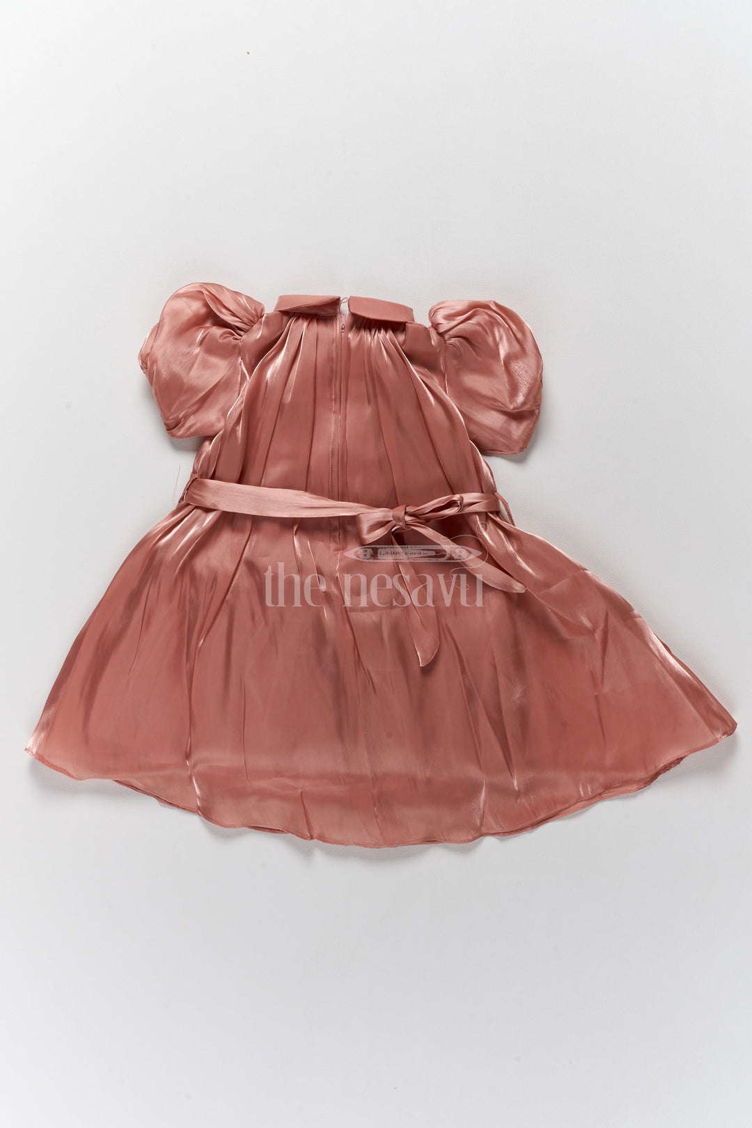 The Nesavu Girls Fancy Frock Classic Plain Georgette Frock with Delicate Floral Belt Accent for Girls Nesavu Plain Georgette Frock Girls Nesavu Elegant Floral Belt Accent