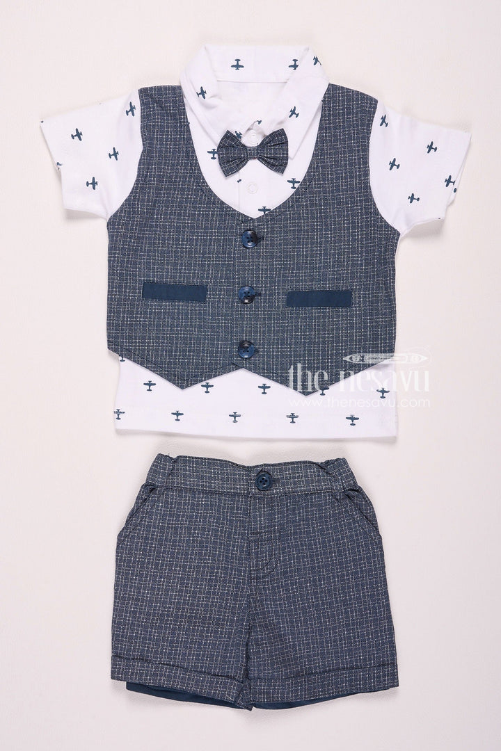 The Nesavu Baby Casual Sets Classic Vest and Bow Tie Baby Boy Outfit Nesavu 10 (NB) / Blue BCS039A-10 Classic Vest and Bow Tie Baby Boy Outfit - Elegant & Stylish