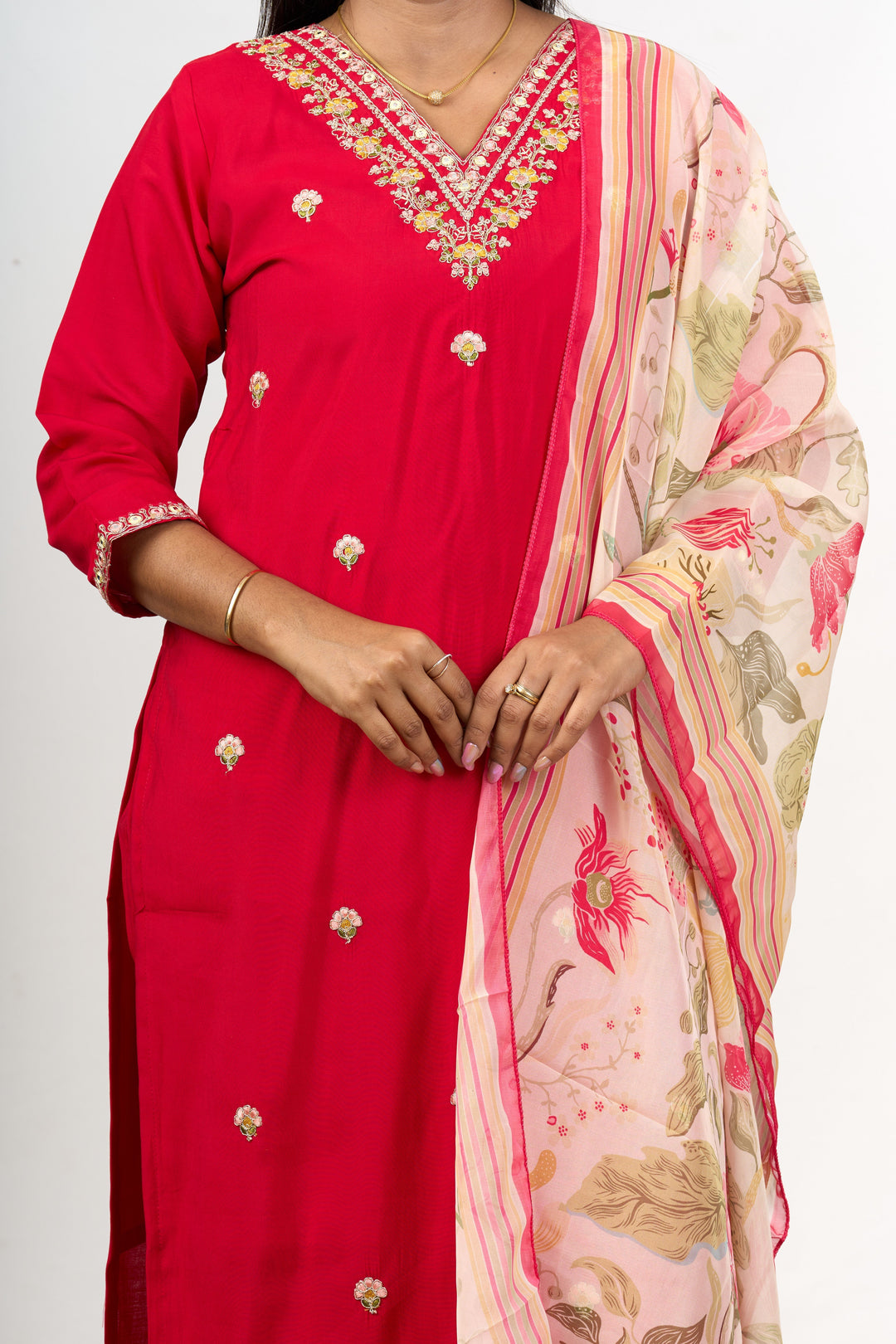 The Nesavu Womens Straight Suit Sets Classy Blend Silk Kurta Set for Women with Delicate Embroidery and Printed Dupatta Nesavu Classy Blend Silk Womens Kurta Set Printed Dupatta Embroidery Festive Celebrations | The Nesavu