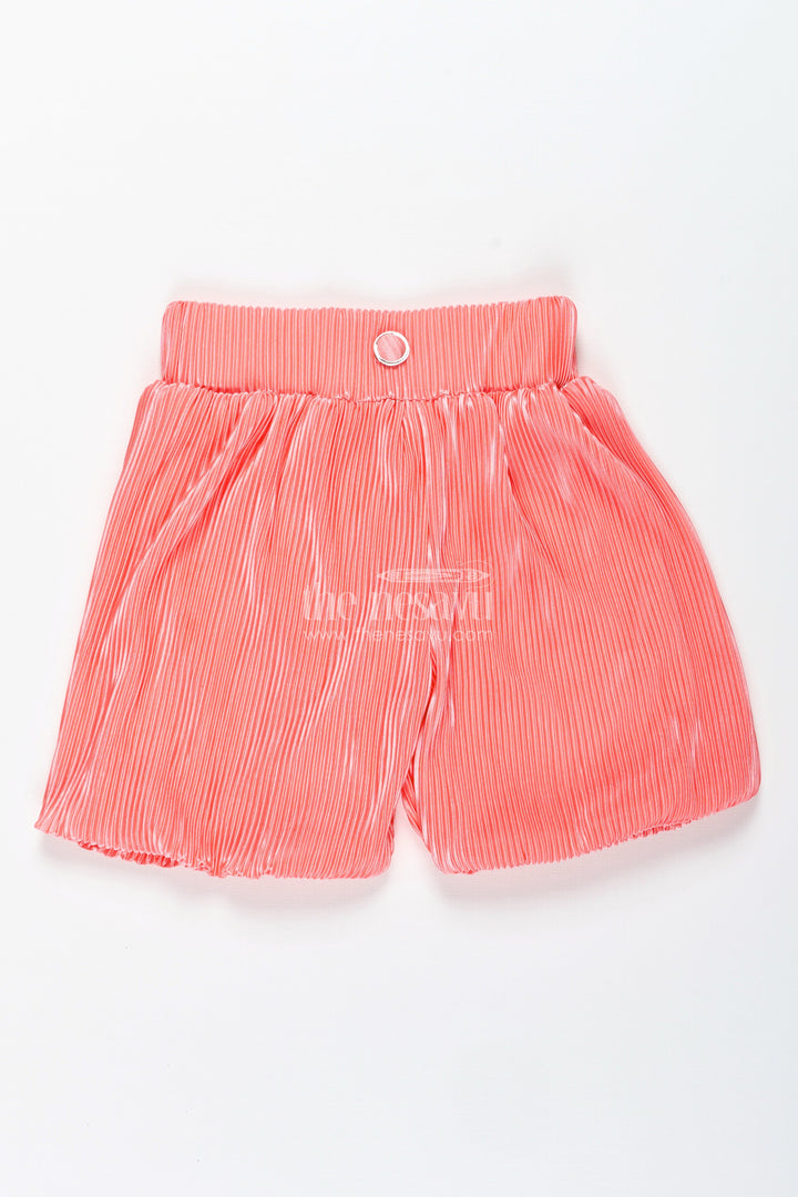 The Nesavu Girls Shorts Coral Velvet Shorts for Girls Party and Seasonal Wear Nesavu 22 (4Y) / Orange LBW045E-22 Nesavu Girls Coral Velvet Pleated Shorts Birthday Celebrations Festive Occasions