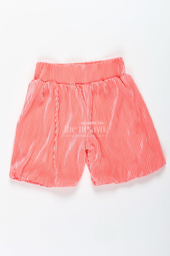 The Nesavu Girls Shorts Coral Velvet Shorts for Girls Party and Seasonal Wear Nesavu Nesavu Girls Coral Velvet Pleated Shorts Birthday Celebrations Festive Occasions