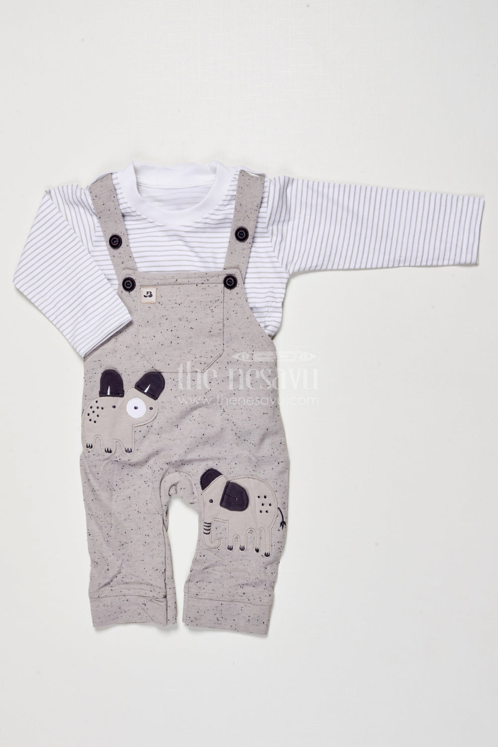 The Nesavu Baby Dungarees Cotton Baby Dungaree Outfit for Everyday Cuddles and Play Nesavu 14 (6M) / Gray BCS525A-14 Nesavu baby dungaree set cotton long-sleeve top all-day comfort play