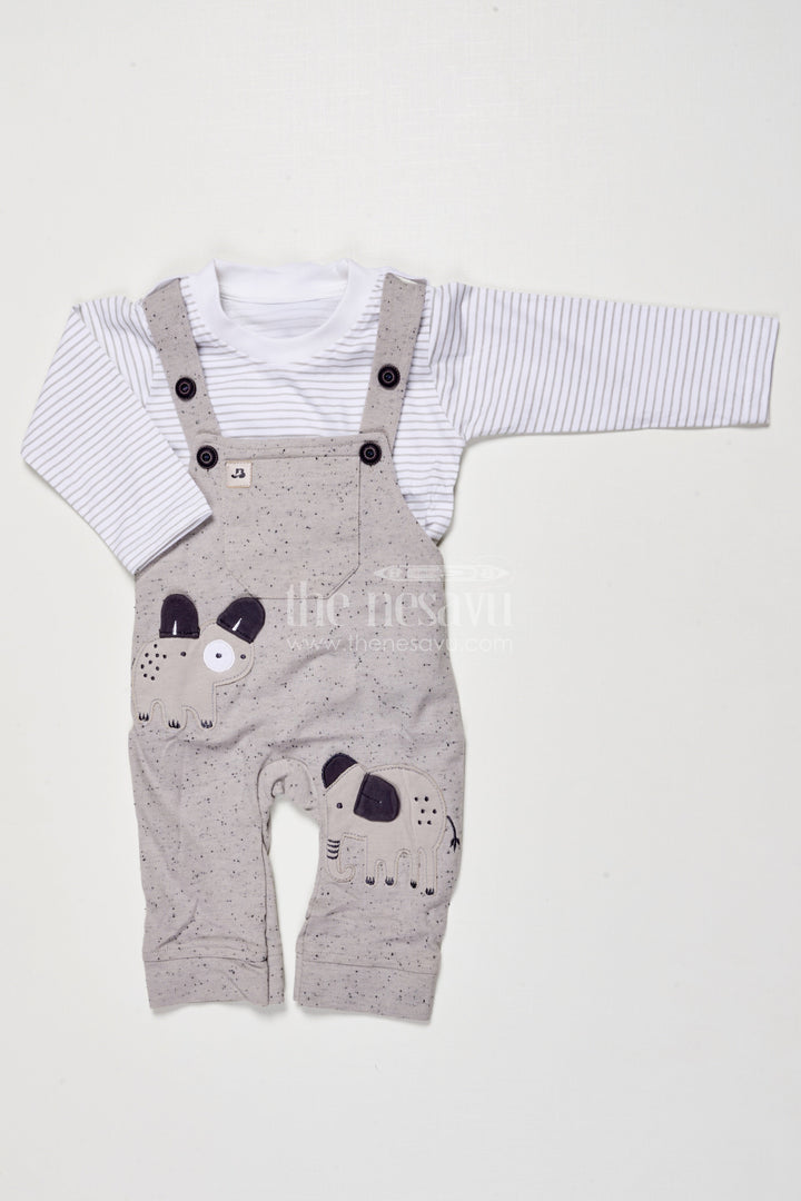 The Nesavu Baby Dungarees Cotton Baby Dungaree Outfit for Everyday Cuddles and Play Nesavu 14 (6M) / Gray BCS525A-14 Nesavu baby dungaree set cotton long-sleeve top all-day comfort play