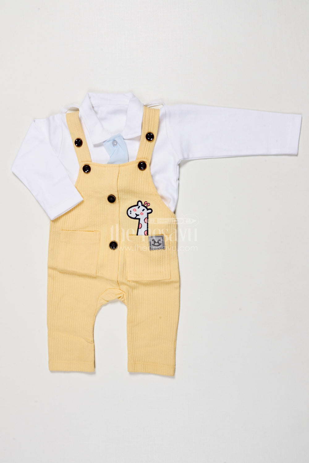 The Nesavu Baby Dungarees Cotton Baby Dungaree Set for Everyday Play and Outings Nesavu 14 (6M) / Yellow BCS507A-14 Nesavu baby dungaree cotton set printed tee daily wear playful comfort