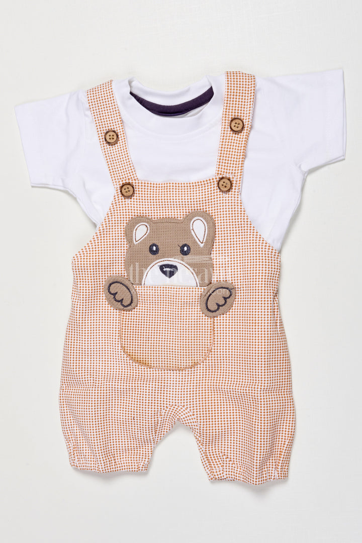 The Nesavu Baby Dungarees Cotton Baby Dungaree Set for Toddler Boys' Everyday Style Nesavu 14 (6M) / Brown BCS518A-14 Nesavu cotton baby dungaree set boys  classic everyday wear comfort play