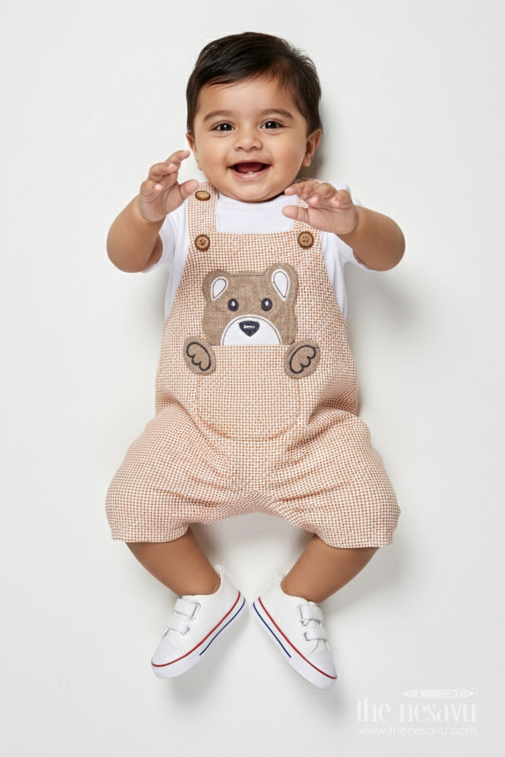The Nesavu Baby Dungarees Cotton Baby Dungaree Set for Toddler Boys' Everyday Style Nesavu 14 (6M) / Brown BCS518A-14 Nesavu cotton baby dungaree set boys  classic everyday wear comfort play