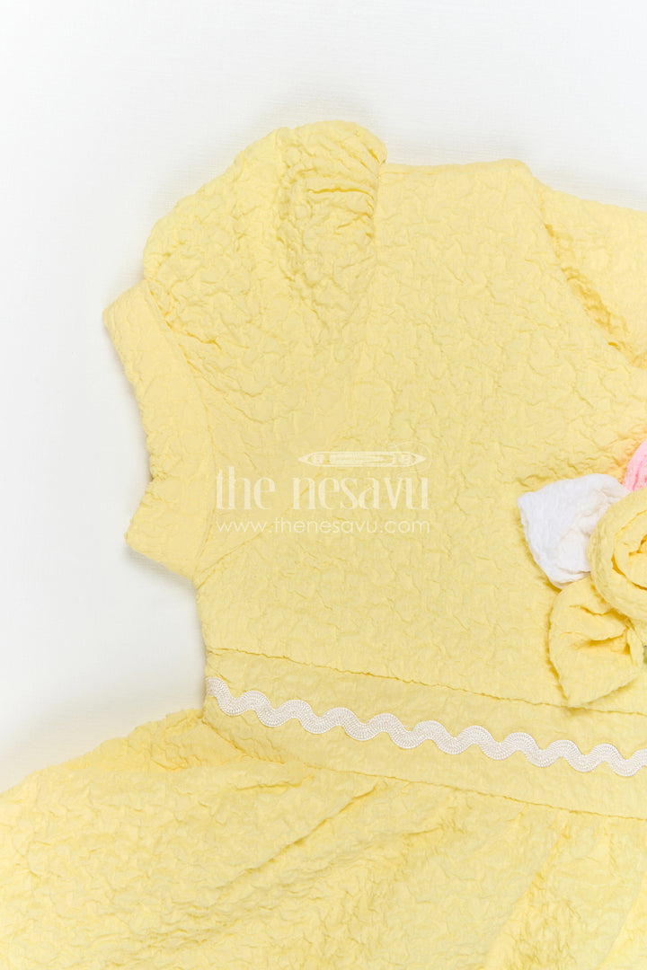 The Nesavu Girls Cotton Frock Cotton Baby Frock with Puff Sleeves and Flower Applique for Special Moments Nesavu Nesavu Baby Girl Cotton Frock With Flower Applique Soft Everyday Wear For Birthdays And Family Outings