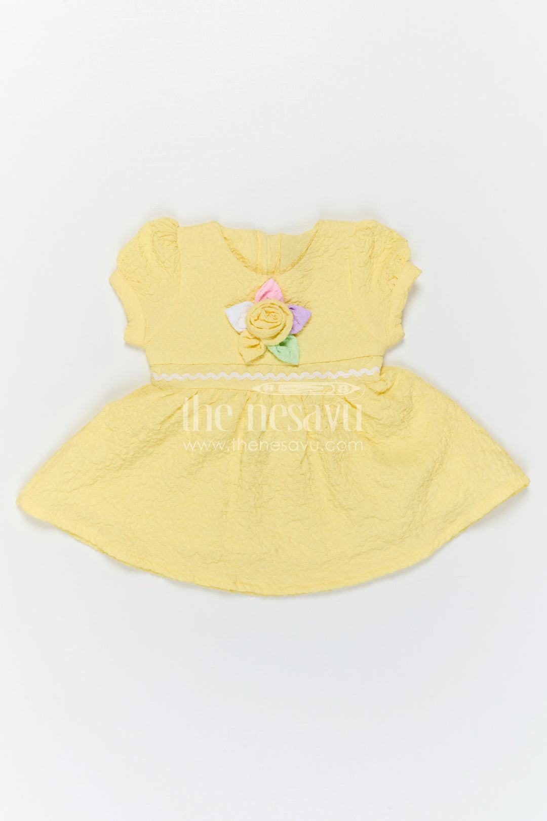 The Nesavu Girls Cotton Frock Cotton Baby Frock with Puff Sleeves and Flower Applique for Special Moments Nesavu Nesavu Baby Girl Cotton Frock With Flower Applique Soft Everyday Wear For Birthdays And Family Outings