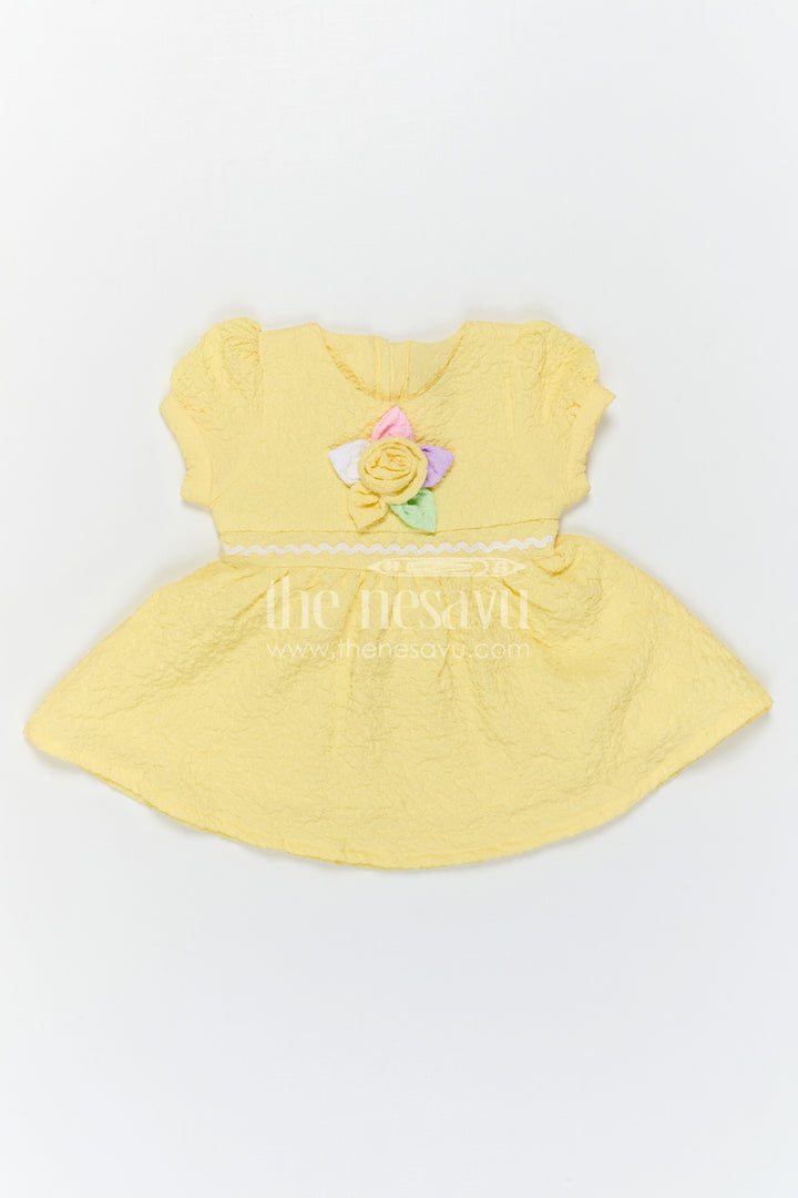 The Nesavu Girls Cotton Frock Cotton Baby Frock with Puff Sleeves and Flower Applique for Special Moments Nesavu Nesavu Baby Girl Cotton Frock With Flower Applique Soft Everyday Wear For Birthdays And Family Outings
