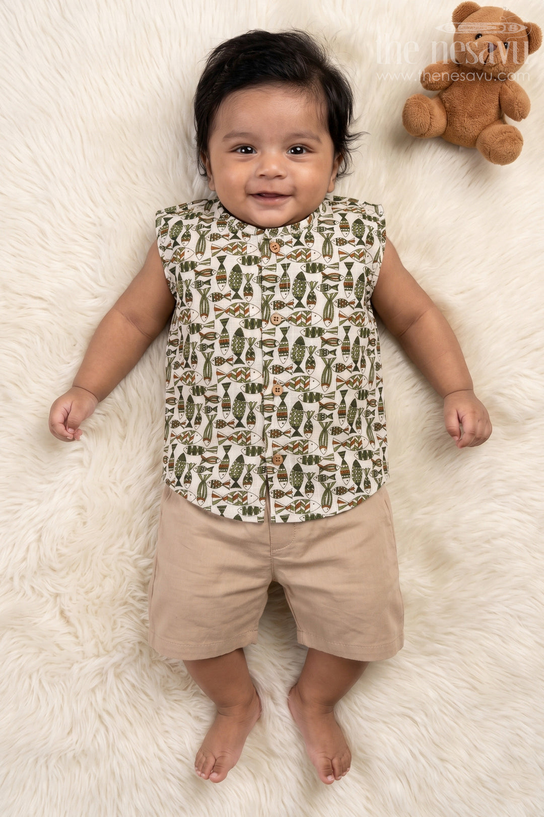 The Nesavu Baby Jablas Cotton Baby Jabla with Abstract Digital Print and Button Front Nesavu 10 (NB) / Green / Cotton IF050A-10 Nesavu baby cotton jabla with abstract digital print and front buttons – sleeveless daily essential