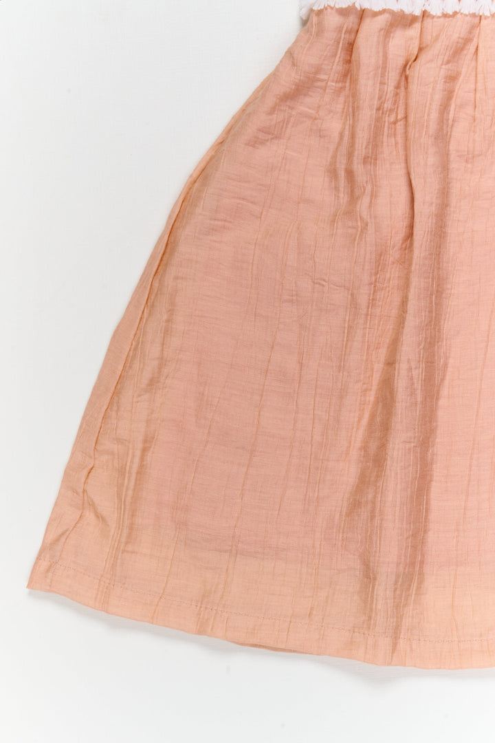 The Nesavu Girls Cotton Frock Cotton-blend Embroidered Frock with Flutter Sleeves and Floral Yoke Nesavu Nesavu cotton blend embroidered frock for festive and casual occasions