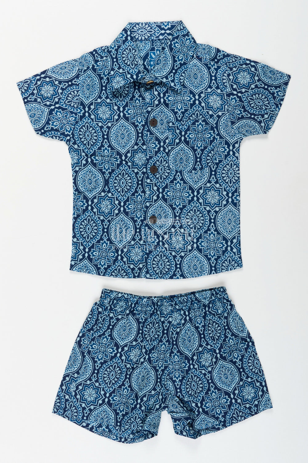 The Nesavu Cotton casual set for toddler boys' summer wardrobe Nesavu 16 (1Y) / Blue BCS401A-16 Nesavu toddler boys casual printed cotton set  mandala co-ord outfit everyday summer fun