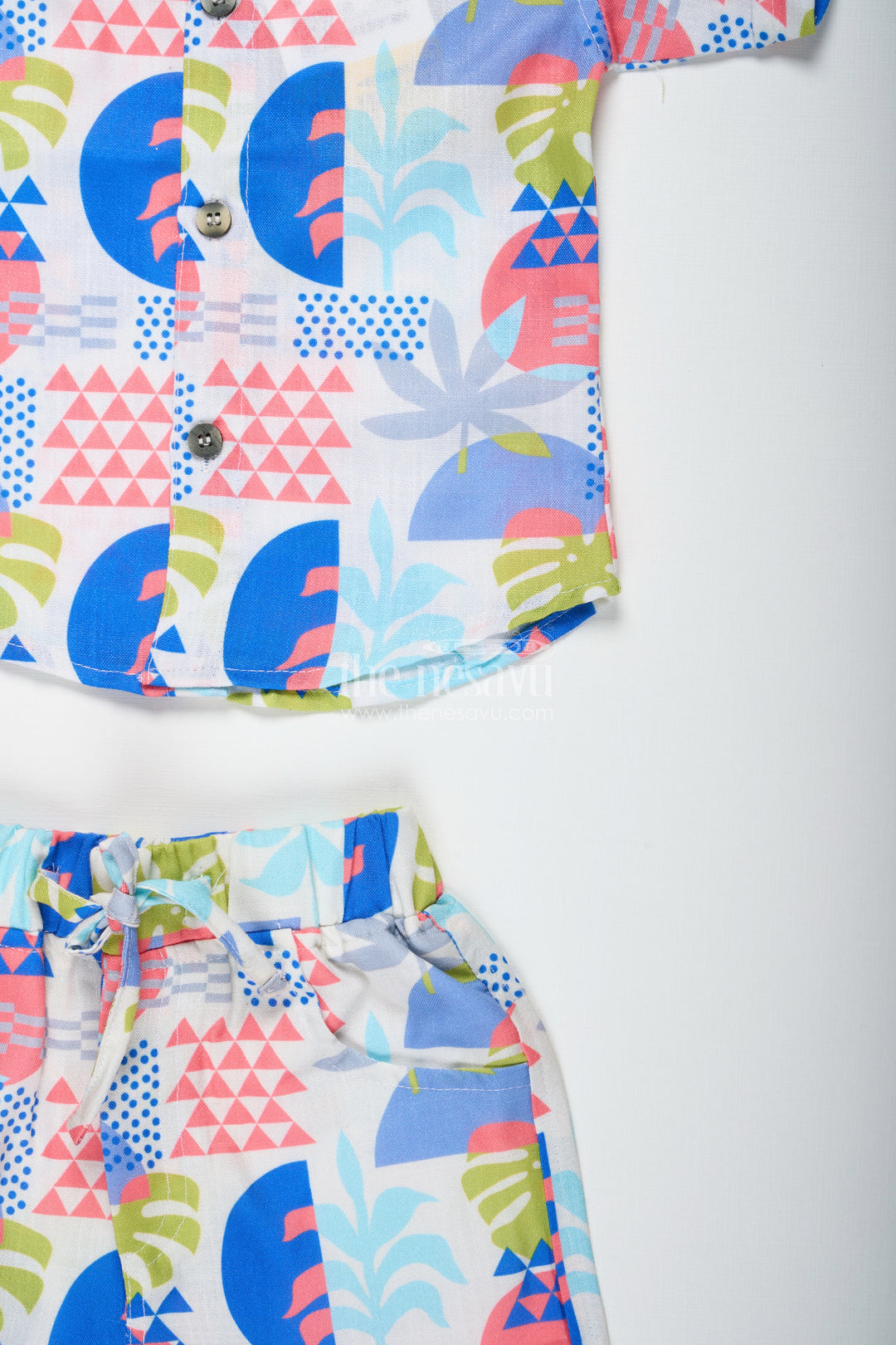 The Nesavu Boys Casual Set Cotton Casual Shirt and Shorts Set for Toddler Boys Nesavu Nesavu cotton casual shirt shorts set toddler boys colorful prints