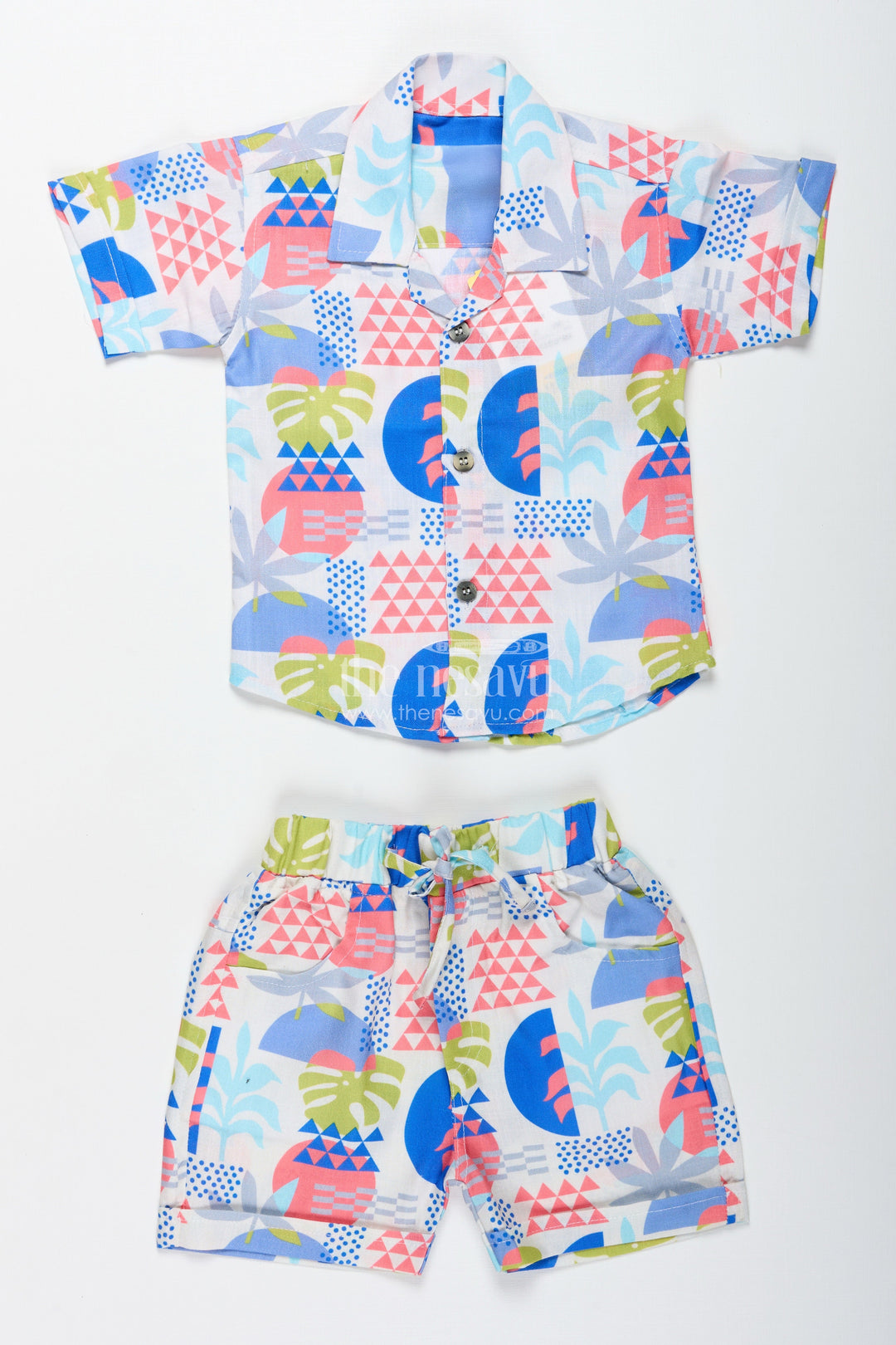 The Nesavu Boys Casual Set Cotton Casual Shirt and Shorts Set for Toddler Boys Nesavu Nesavu cotton casual shirt shorts set toddler boys colorful prints