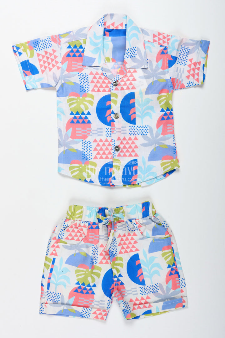 The Nesavu Boys Casual Set Cotton Casual Shirt and Shorts Set for Toddler Boys Nesavu Nesavu cotton casual shirt shorts set toddler boys colorful prints