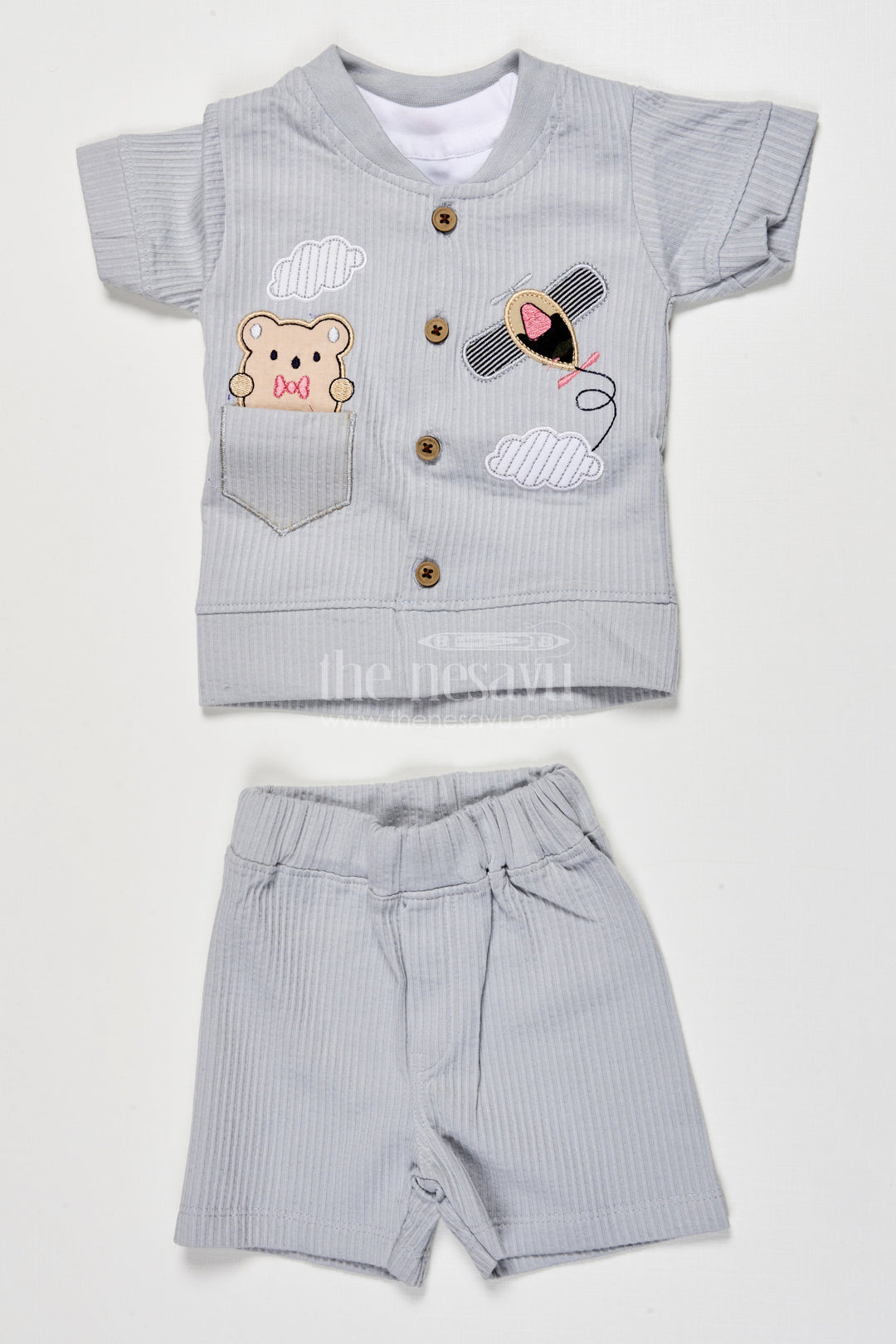The Nesavu Boys Casual Set Cotton Co-ord Set for Boys to Wear During Play, Outings, or Lounging Nesavu 14 (6M) / Gray BCS528B-14 Nesavu boys cotton co-ord set short sleeve shirt pants play casual wear