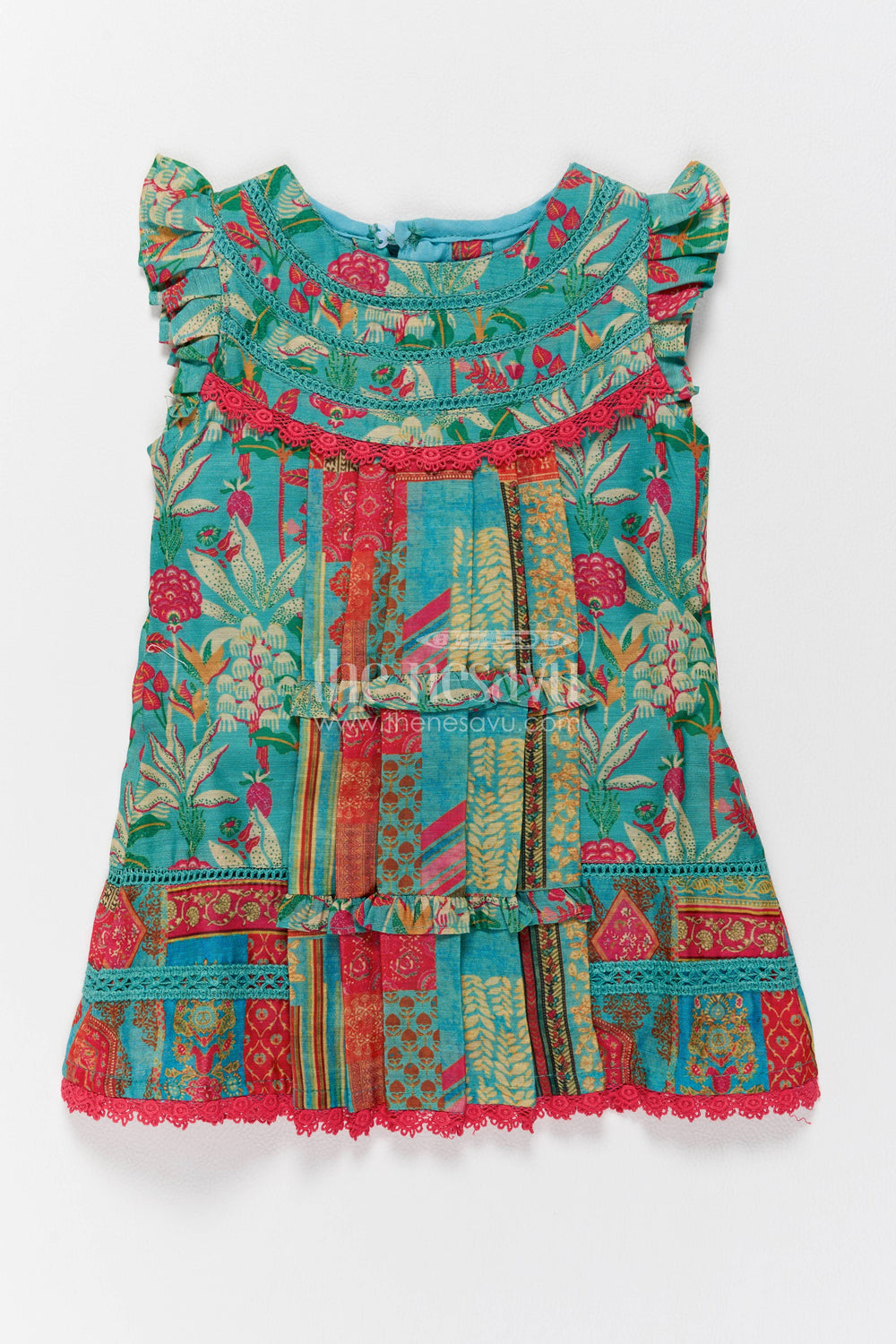 The Nesavu Girls Cotton Frock Cotton Dress for Girls in Blue for Traditional Events Nesavu 14 (6M) / Blue / Cotton GFC2501B-14 Nesavu Cotton Dress For Girls In Blue For Traditional Events GFC2501B-14