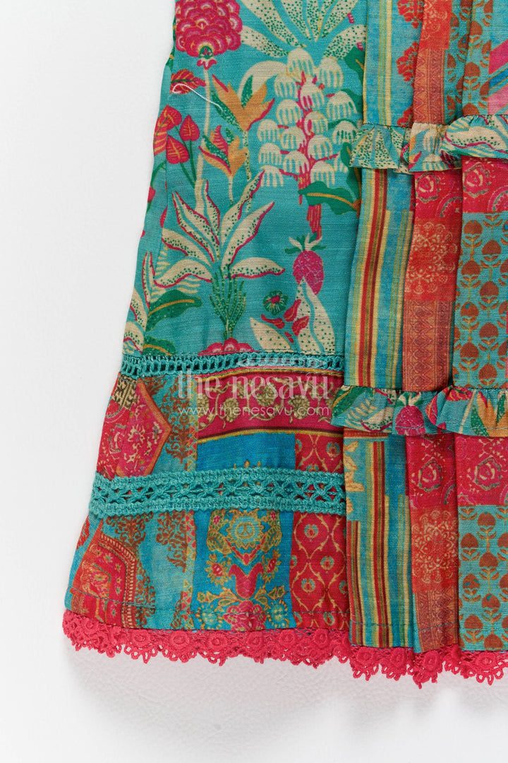 The Nesavu Girls Cotton Frock Cotton Dress for Girls in Blue for Traditional Events Nesavu Nesavu Cotton Dress For Girls In Blue For Traditional Events