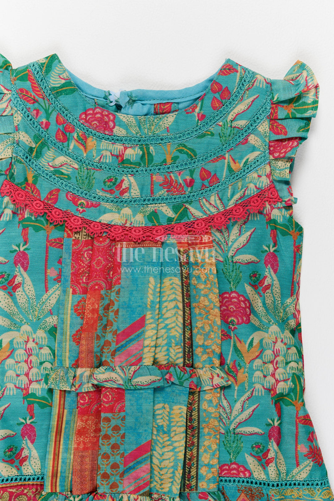 The Nesavu Girls Cotton Frock Cotton Dress for Girls in Blue for Traditional Events Nesavu Nesavu Cotton Dress For Girls In Blue For Traditional Events