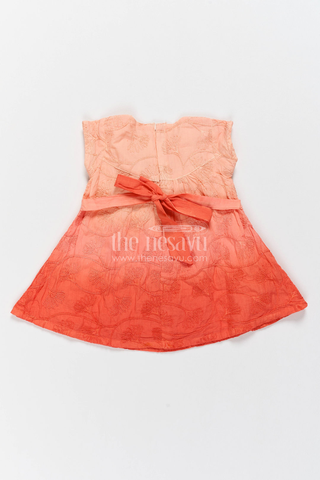 The Nesavu Girls Cotton Frock Cotton Dress for Girls in Orange for Traditional Events Nesavu Nesavu Cotton Dress For Girls In Orange With Thread Embroidery