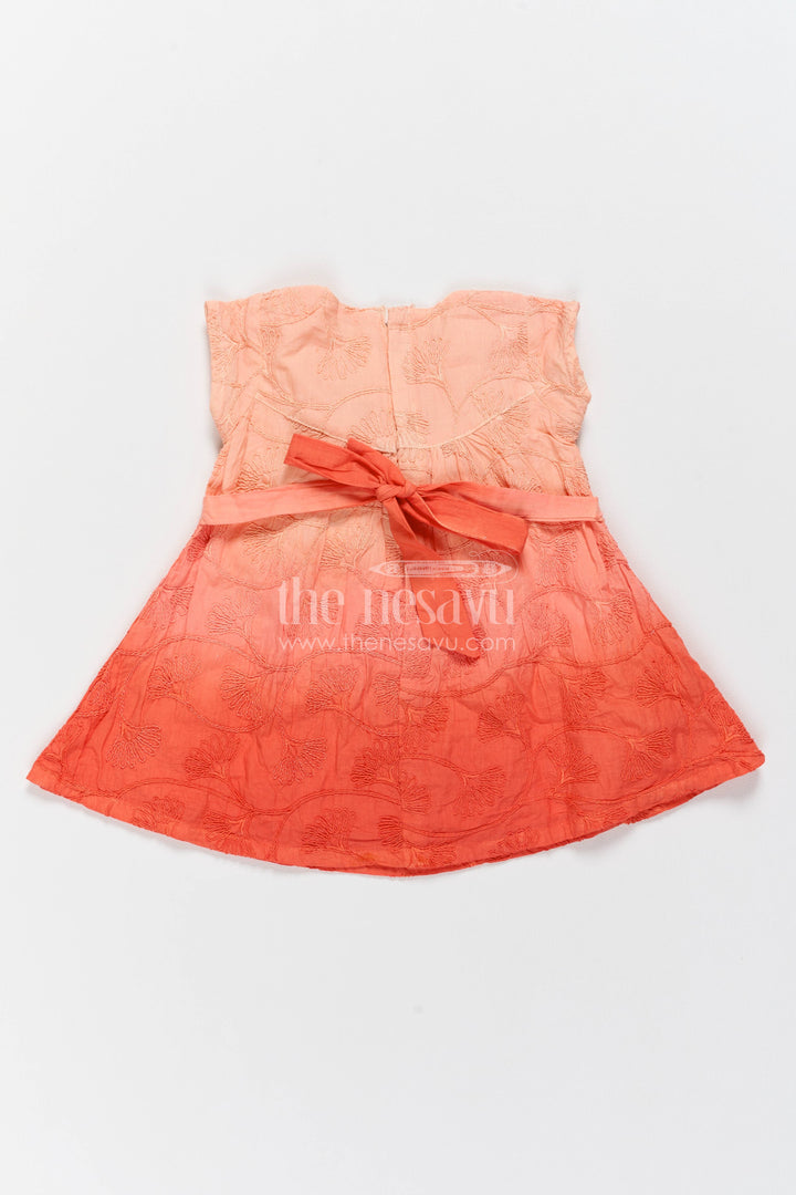 The Nesavu Girls Cotton Frock Cotton Dress for Girls in Orange for Traditional Events Nesavu Nesavu Cotton Dress For Girls In Orange With Thread Embroidery