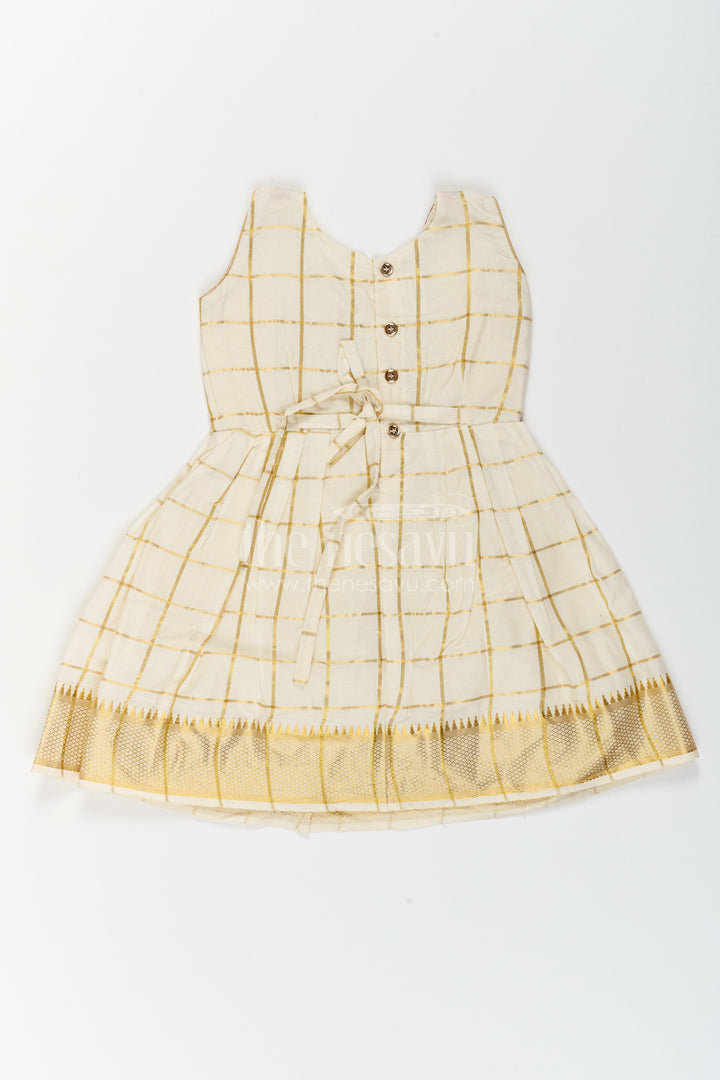 The Nesavu Girls Cotton Frock Cotton Dress for Girls with Statement Border for Festive Occasions Nesavu Nesavu Cotton Dress For Girls In Cream With Statement Border