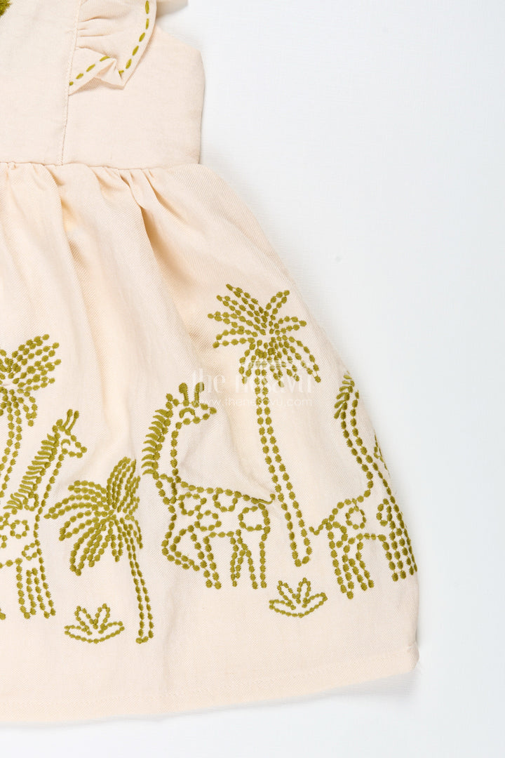 The Nesavu Girls Cotton Frock Cotton Dress for Toddler Girls with Leaf Embroidery Nesavu Nesavu Toddler Cotton Summer Frock Leaf Embroidery Frilled Sleeves Everyday Comfort