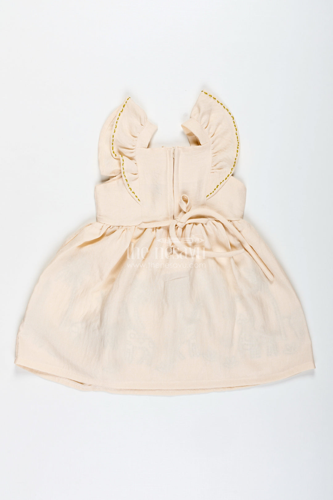 The Nesavu Girls Cotton Frock Cotton Dress for Toddler Girls with Leaf Embroidery Nesavu Nesavu Toddler Cotton Summer Frock Leaf Embroidery Frilled Sleeves Everyday Comfort