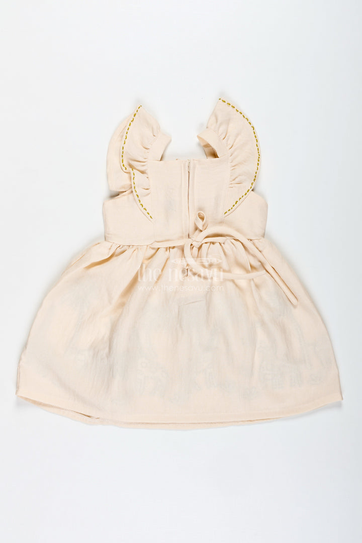 The Nesavu Girls Cotton Frock Cotton Dress for Toddler Girls with Leaf Embroidery Nesavu Nesavu Toddler Cotton Summer Frock Leaf Embroidery Frilled Sleeves Everyday Comfort