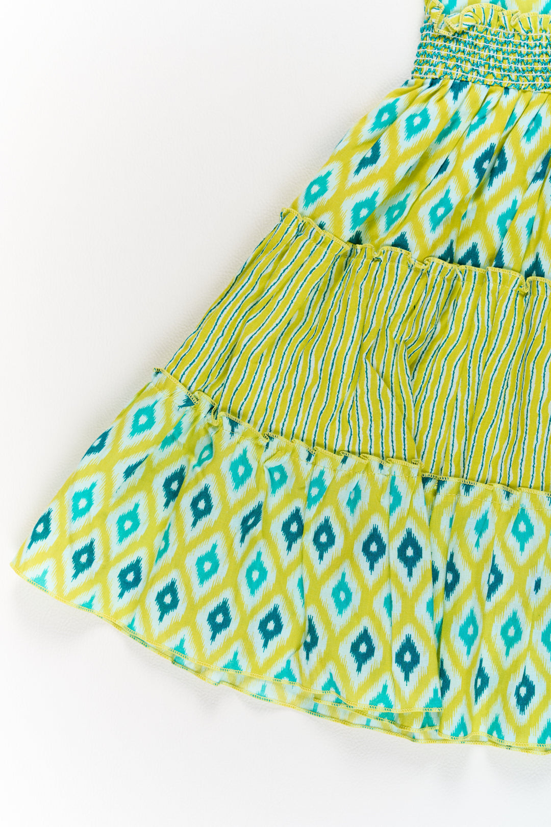 The Nesavu Girls Cotton Frock Cotton Dresses for Girls with Ikat Print and Ruffled Cap Sleeves Nesavu Cotton Dresses Girls Ikat Print Smocked Bodice Ruffled Sleeves | The Nesavu