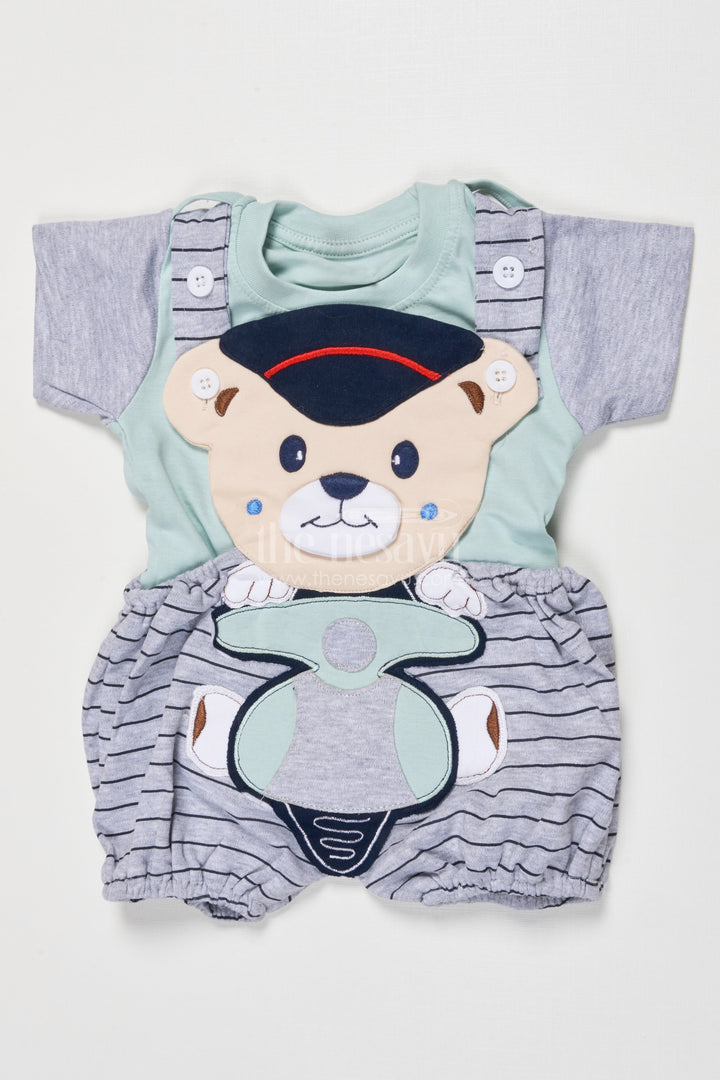 The Nesavu Baby Dungarees Cotton Dungaree Set for Babies for Outings and Playtime Nesavu 14 (6M) / Green BCS508A-14 Nesavu baby dungaree set cotton character print playtime casual wear