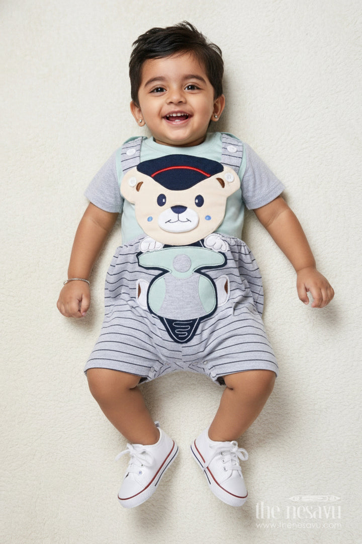 The Nesavu Baby Dungarees Cotton Dungaree Set for Babies for Outings and Playtime Nesavu 14 (6M) / Green BCS508A-14 Nesavu baby dungaree set cotton character print playtime casual wear