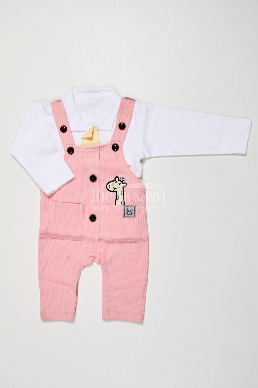 The Nesavu Baby Dungarees Cotton Dungaree Set for Baby Girls for Daily Comfort and Playtime Nesavu 14 (6M) / Pink BCS507B-14 Nesavu cotton dungaree set baby girls soft inner top playtime daily wear