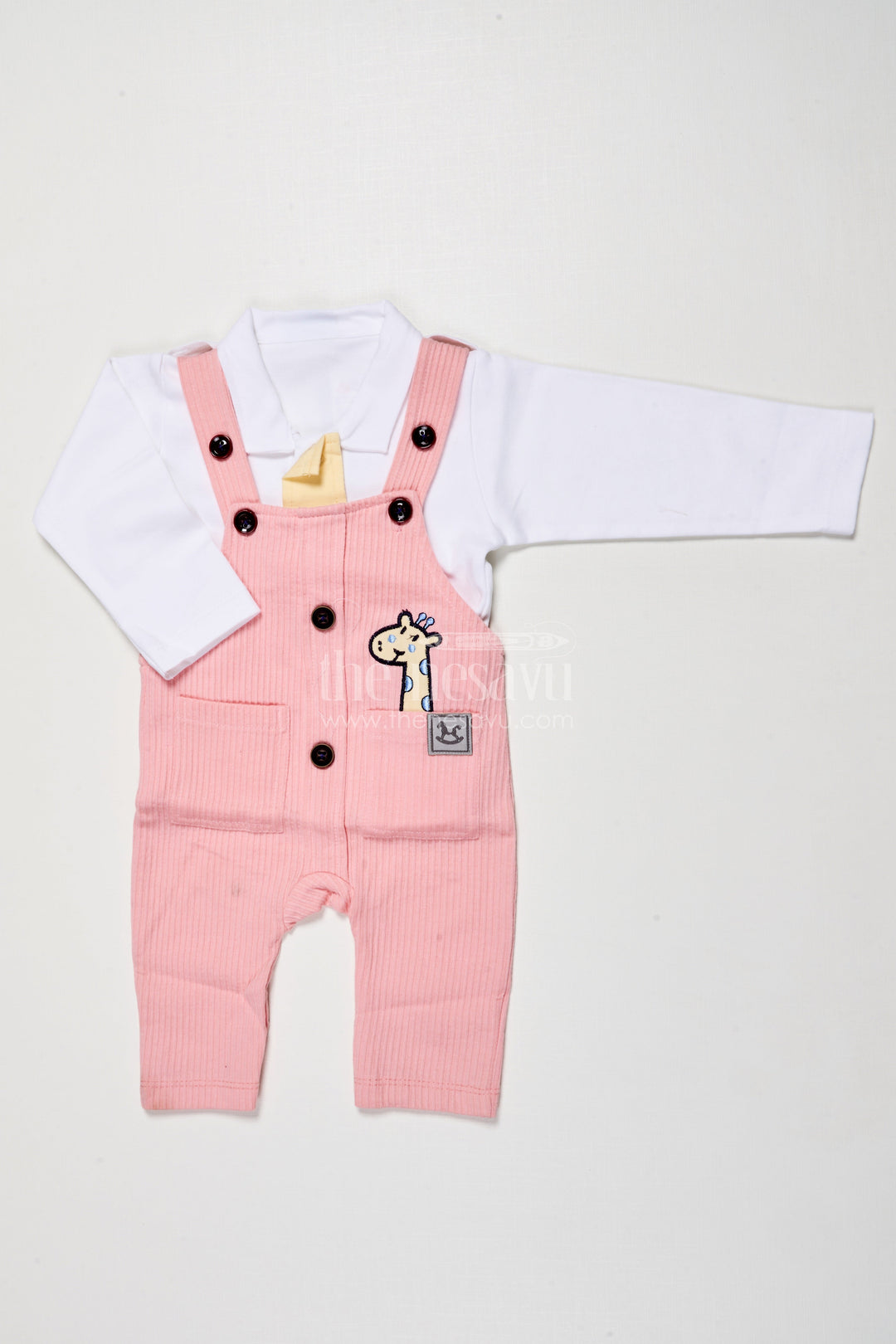 The Nesavu Baby Dungarees Cotton Dungaree Set for Baby Girls for Daily Comfort and Playtime Nesavu 14 (6M) / Pink BCS507B-14 Nesavu cotton dungaree set baby girls soft inner top playtime daily wear