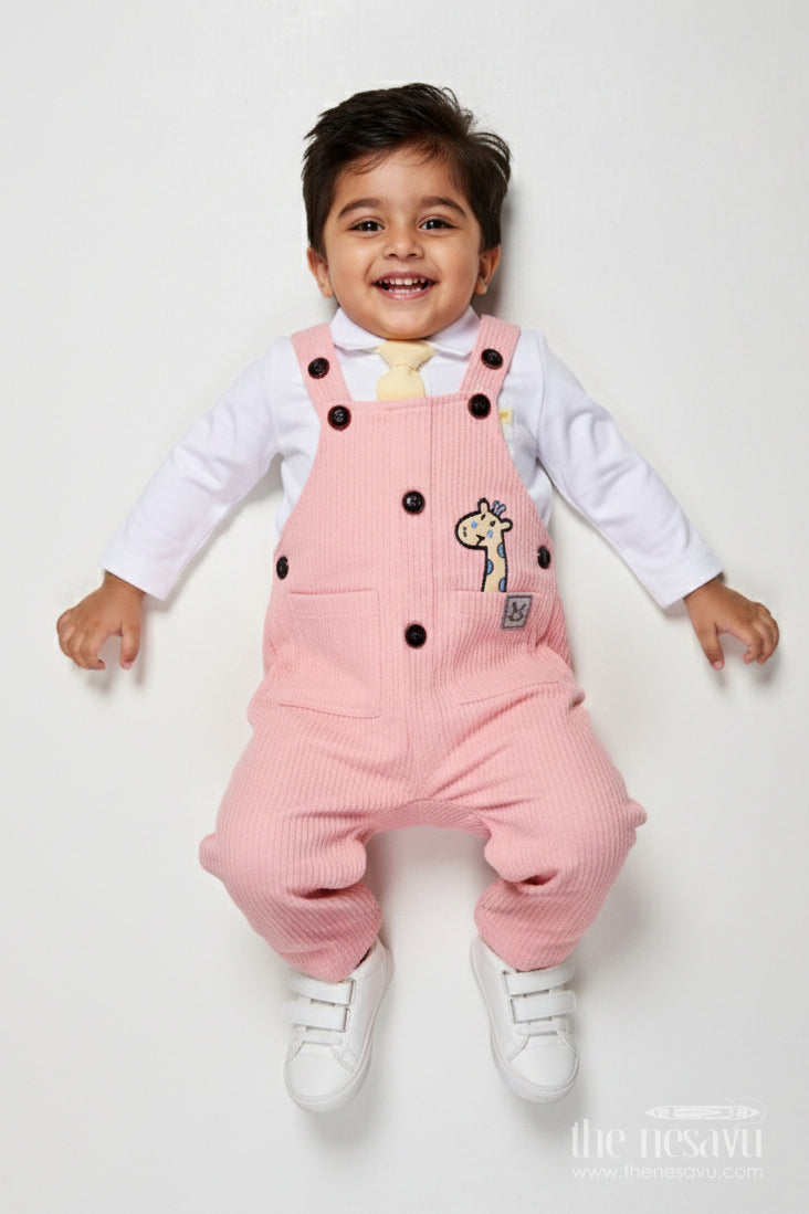 The Nesavu Baby Dungarees Cotton Dungaree Set for Baby Girls for Daily Comfort and Playtime Nesavu 14 (6M) / Pink BCS507B-14 Nesavu cotton dungaree set baby girls soft inner top playtime daily wear