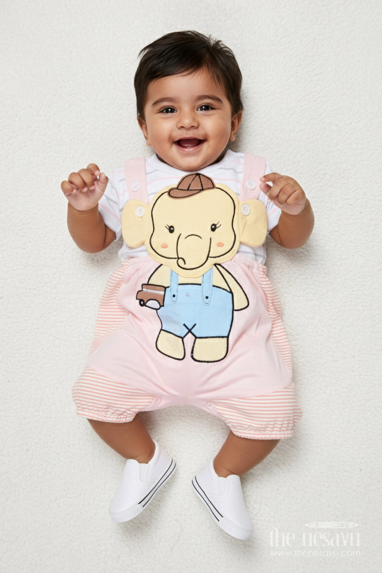 The Nesavu Baby Dungarees Cotton Dungaree Set for Baby Girls with Embroidery for Play and Comfort Nesavu 14 (6M) / Peach BCS516B-14 Nesavu baby girl cotton dungaree set embroidery  ideal daily comfort casual play