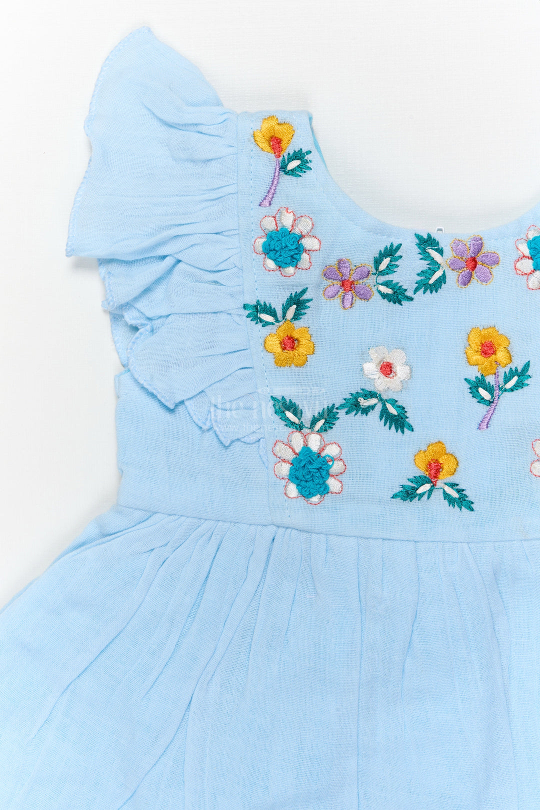 The Nesavu Baby Cotton Frocks Cotton Embroidered Frock for Toddler Girls with Flutter Sleeves Nesavu Nesavu toddler girl cotton frock with floral embroidery and flutter sleeves for traditional functions