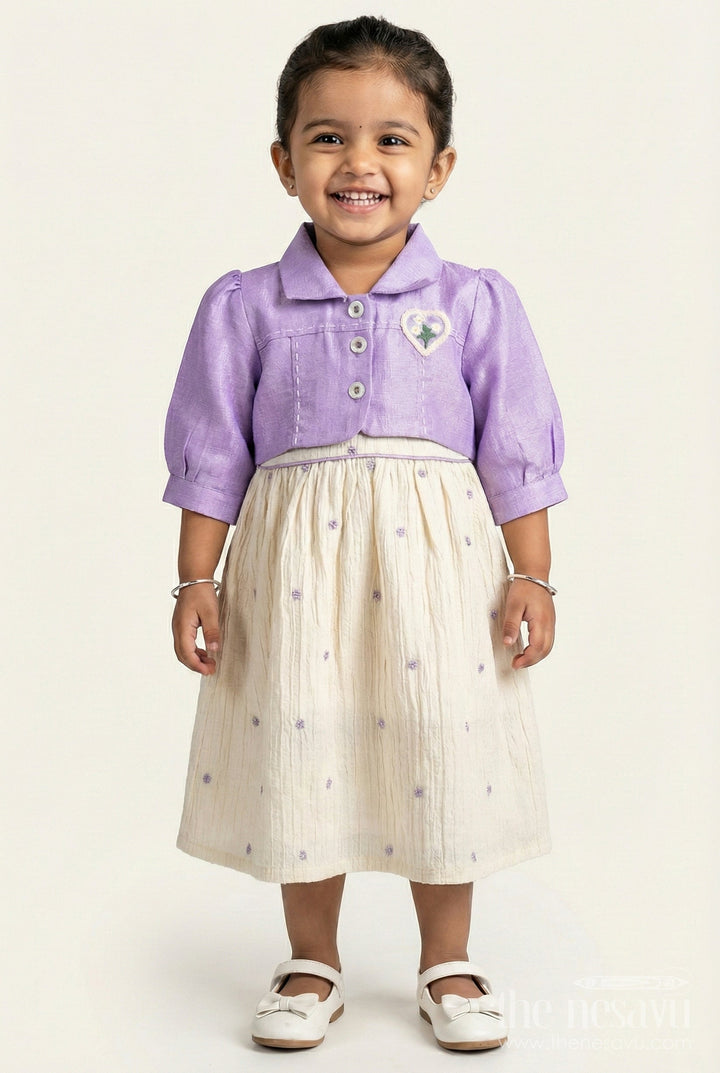 The Nesavu Baby Cotton Frocks Cotton Floral Embroidered Dress for Baby Girls Nesavu 14 (6M) / Purple BFJ838B-14 Nesavu Toddler Girls Cotton Dress Embroidered Frock Coordinated Purple Shirt