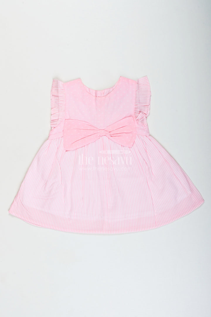 The Nesavu Girls Cotton Frock Cotton Frock for Baby Girls with Bow Design for Everyday Twirls and Outings Nesavu 10 (NB) / Pink GFC1924B-10 Nesavu baby girl cotton frock ruffles bow  ideal birthdays playdates daily outings