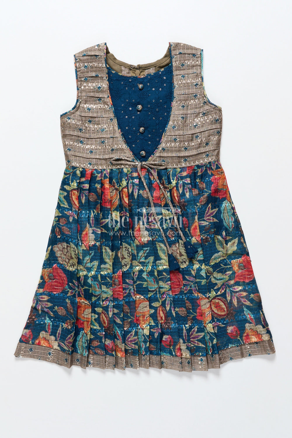 The Nesavu Girls Cotton Frock Cotton Frock for Toddler Girls with Embroidery for School Functions and Casual Occasions Nesavu 22 (4Y) / Blue GFC1808A-22 Nesavu toddler girls cotton frock sequin embroidery  ideal ethnic school events outings