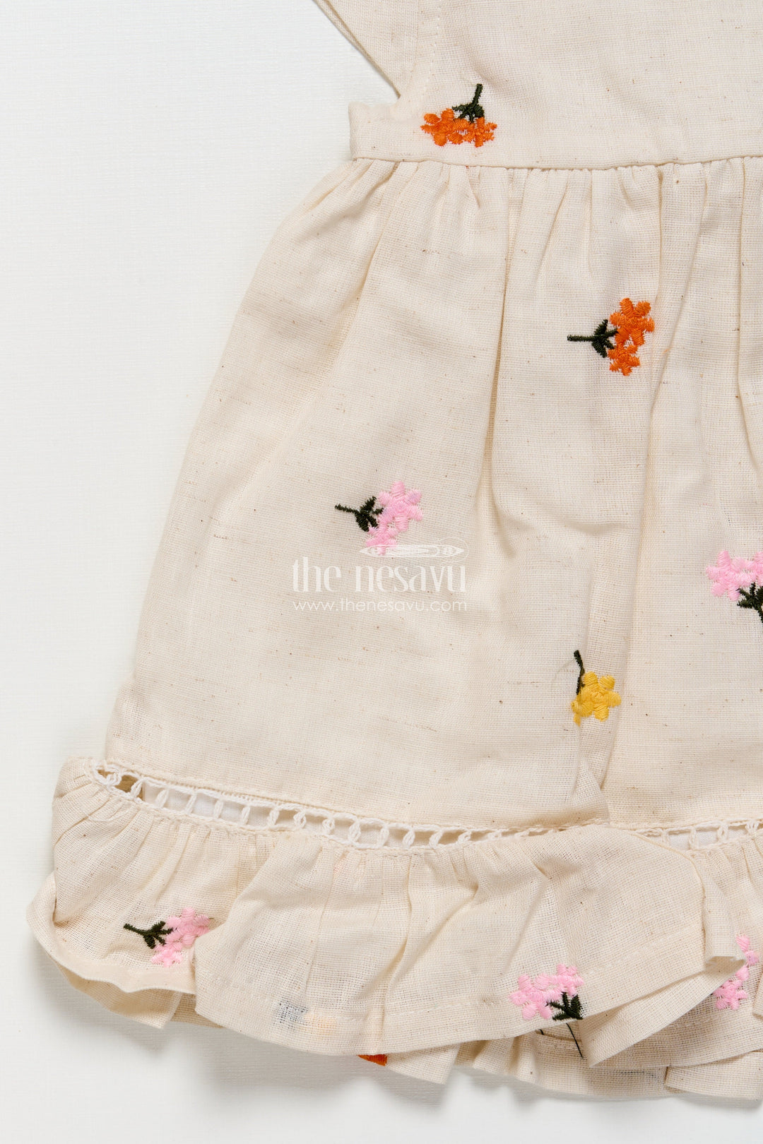 The Nesavu Girls Cotton Frock Cotton Frock for Toddler Girls with Floral Embroidery and Frill Hem Nesavu Nesavu toddler girl cotton frock floral embroidery  ideal summer outings casual festive wear