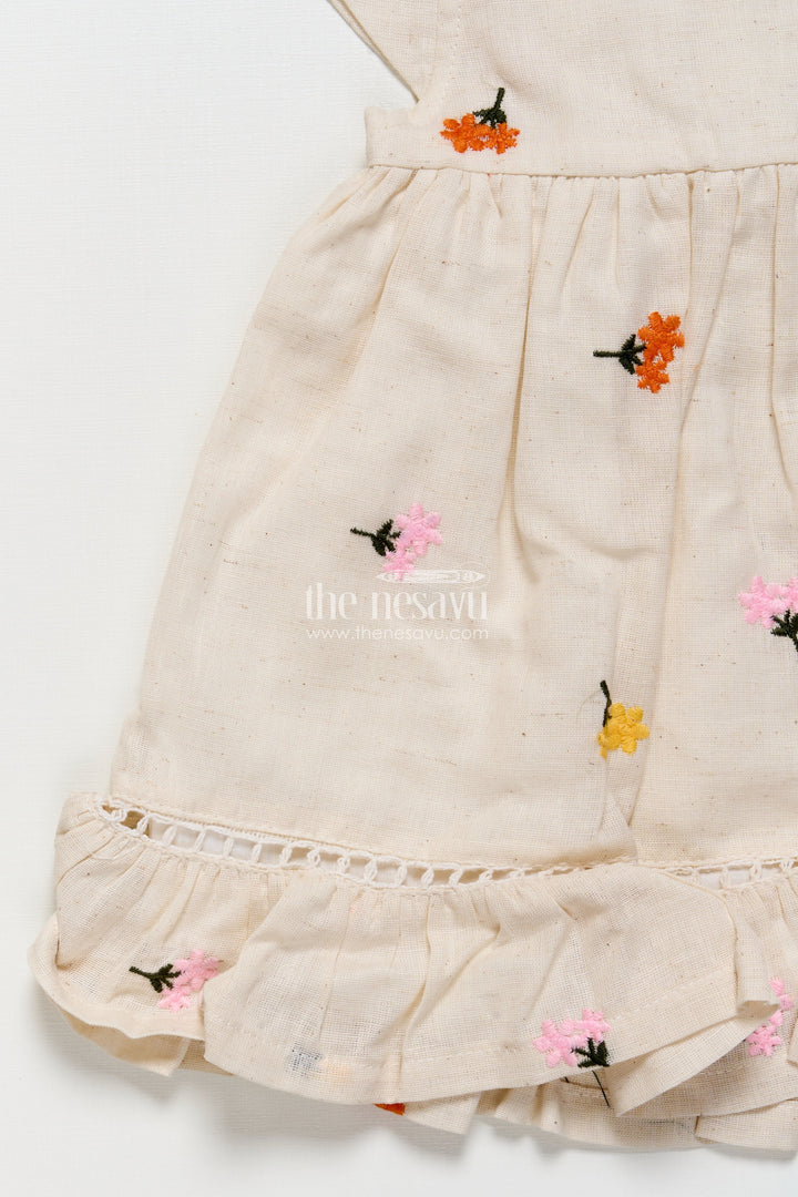 The Nesavu Girls Cotton Frock Cotton Frock for Toddler Girls with Floral Embroidery and Frill Hem Nesavu Nesavu toddler girl cotton frock floral embroidery  ideal summer outings casual festive wear