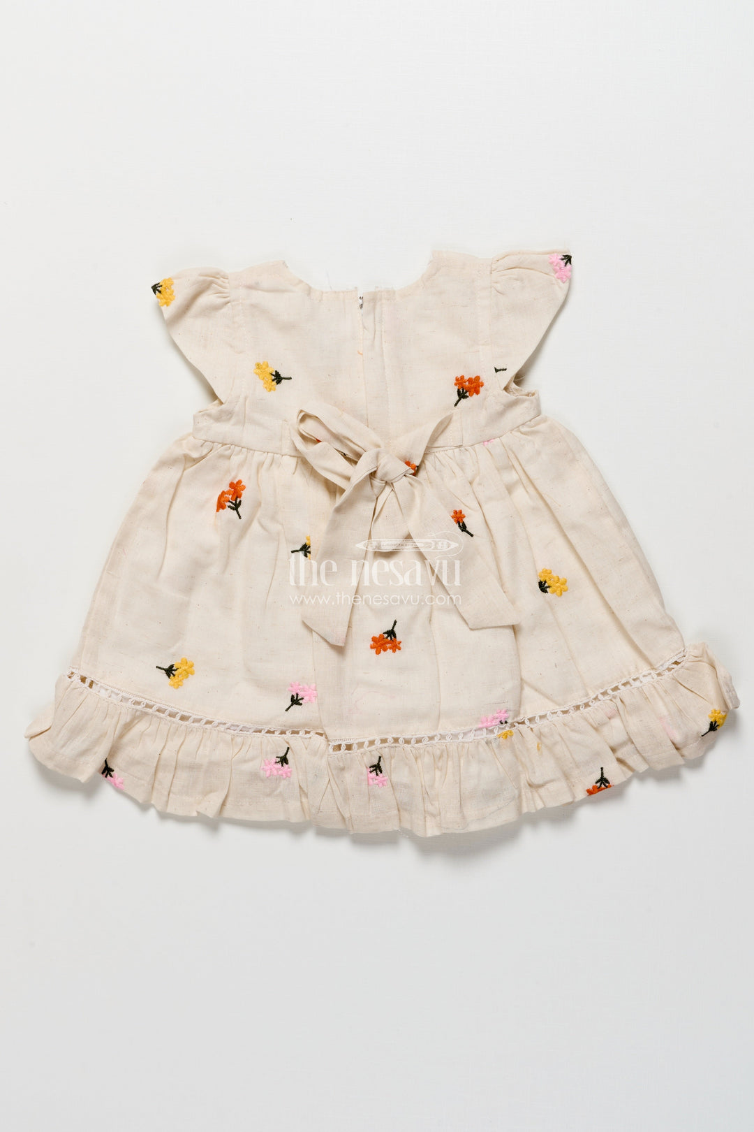 The Nesavu Girls Cotton Frock Cotton Frock for Toddler Girls with Floral Embroidery and Frill Hem Nesavu Nesavu toddler girl cotton frock floral embroidery  ideal summer outings casual festive wear