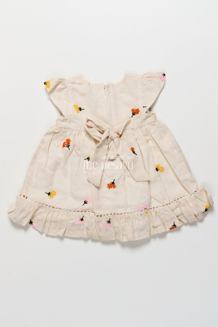 The Nesavu Girls Cotton Frock Cotton Frock for Toddler Girls with Floral Embroidery and Frill Hem Nesavu Nesavu toddler girl cotton frock floral embroidery  ideal summer outings casual festive wear