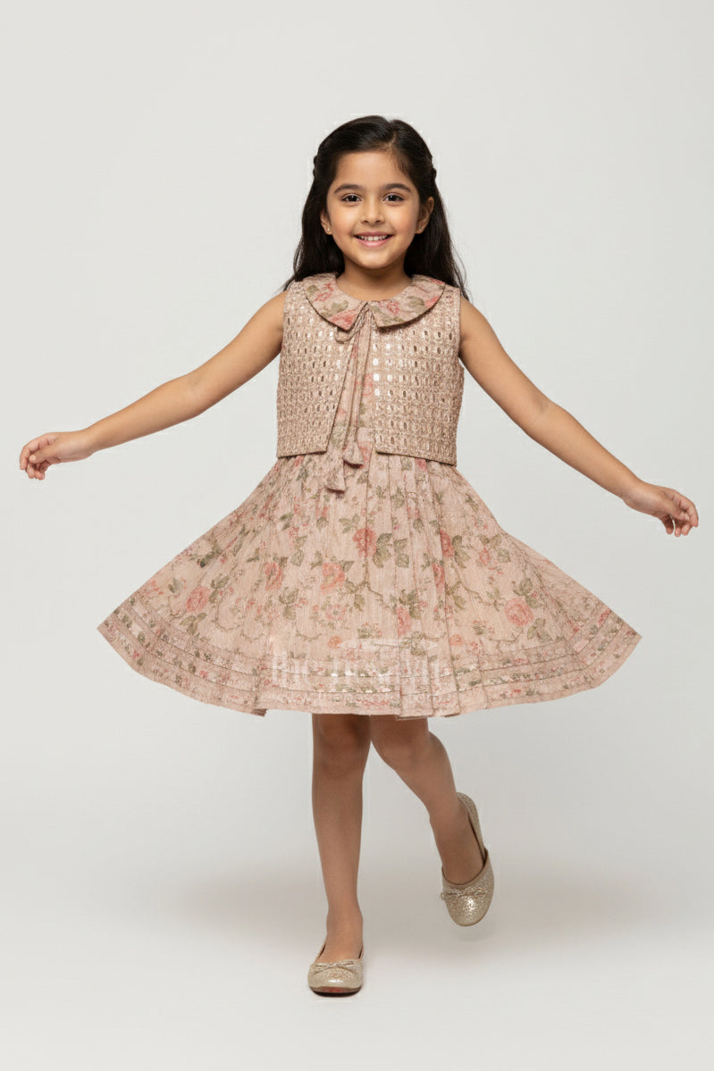 The Nesavu Girls Cotton Frock Cotton Frock with Attached Embroidered Coat for Festive-Ready Casual Days Nesavu 22 (4Y) / Beige GFC1807A-22 Nesavu girls cotton frock attached embroidered coat perfect festive school functions casual ethnic days