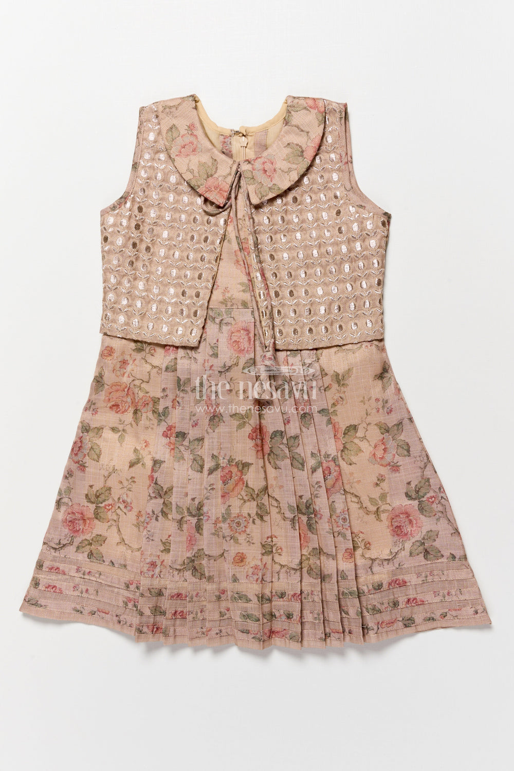 The Nesavu Girls Cotton Frock Cotton Frock with Attached Embroidered Coat for Festive-Ready Casual Days Nesavu Nesavu girls cotton frock attached embroidered coat perfect festive school functions casual ethnic days