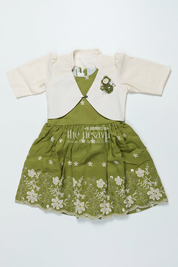 The Nesavu Girls Cotton Frock Cotton Frock with Embroidered Jacket for Girls for Festive and Family Functions Nesavu Nesavu girls cotton frock embroidery jacket perfect ethnic day family gatherings