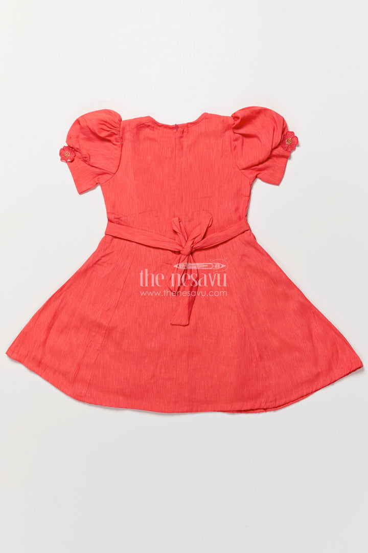 The Nesavu Girls Cotton Frock Cotton Frock with Floral Embroidery for Girls Casual and Festive Wear Nesavu Nesavu cotton frock girls puff sleeves floral embroidery ideal festive casual days