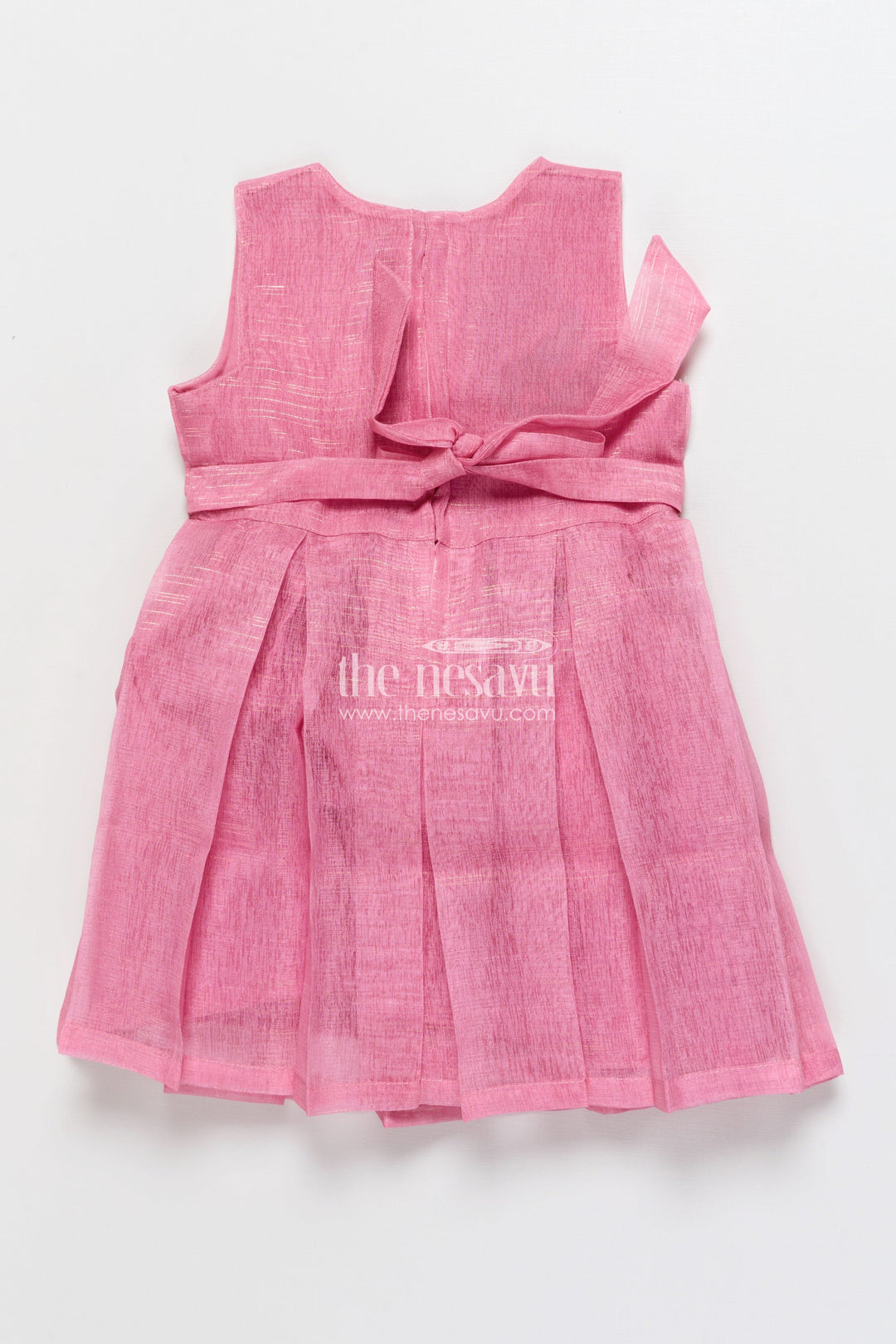 The Nesavu Girls Cotton Frock Cotton Frock with Floral Jacket for Girls’ Casual Birthdays and Family Events Nesavu Nesavu cotton frock floral organza jacket 3D flower detail girls casual occasions