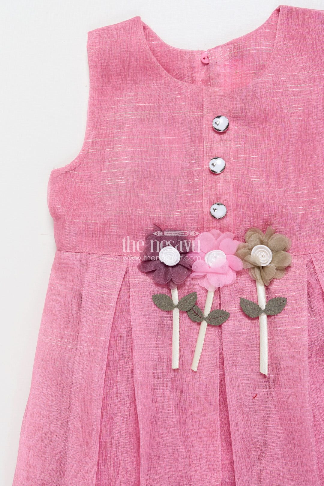 The Nesavu Girls Cotton Frock Cotton Frock with Floral Jacket for Girls’ Casual Birthdays and Family Events Nesavu Nesavu cotton frock floral organza jacket 3D flower detail girls casual occasions